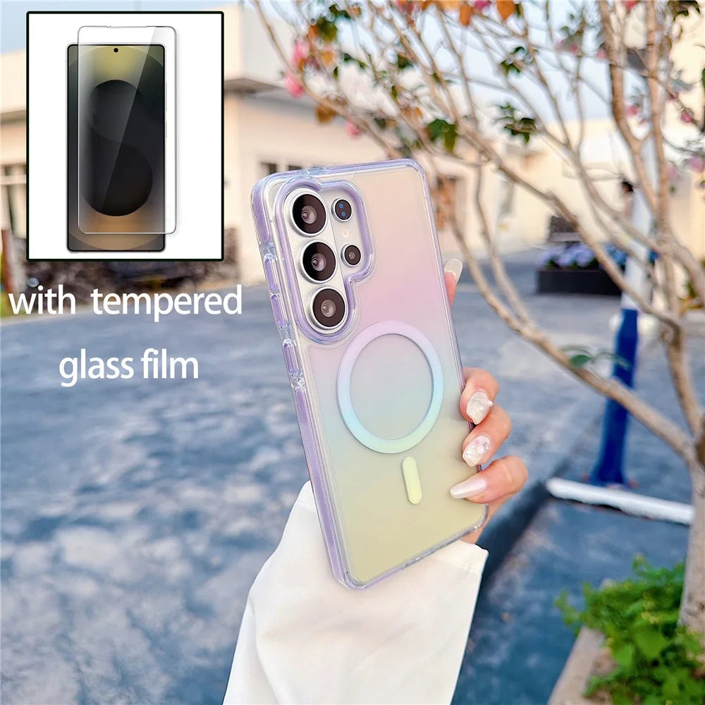 For Samsung Galaxy S26 Ultra Gradient Magnetic Case with Tempered Glass Screen Protector Shockproof TPU PC Clear Cover - Pink - 2