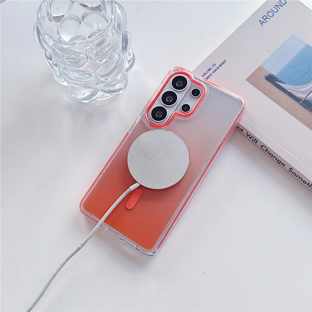 For Samsung Galaxy S26 Ultra Gradient Magnetic Case with Tempered Glass Screen Protector Shockproof TPU PC Clear Cover - Pink - 3