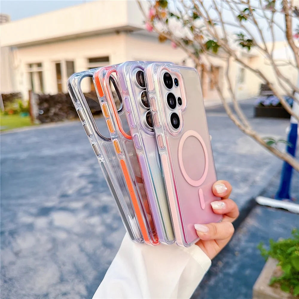 For Samsung Galaxy S26 Ultra Gradient Magnetic Case with Tempered Glass Screen Protector Shockproof TPU PC Clear Cover - Pink - 4