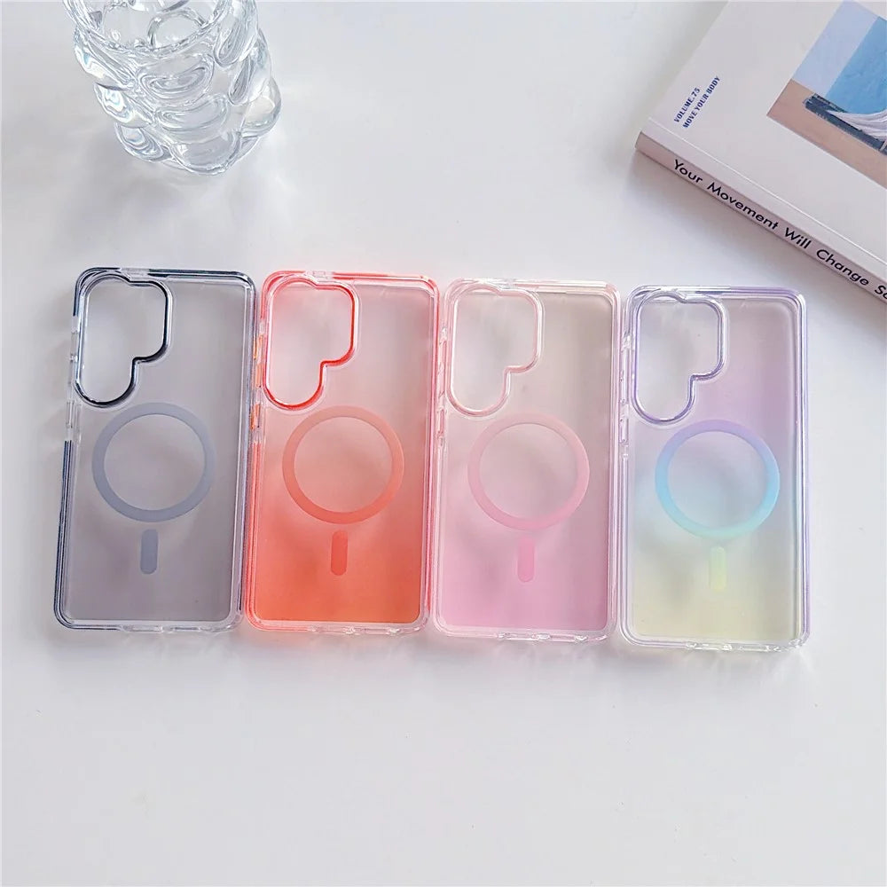 For Samsung Galaxy S26 Ultra Gradient Magnetic Case with Tempered Glass Screen Protector Shockproof TPU PC Clear Cover - Pink - 7