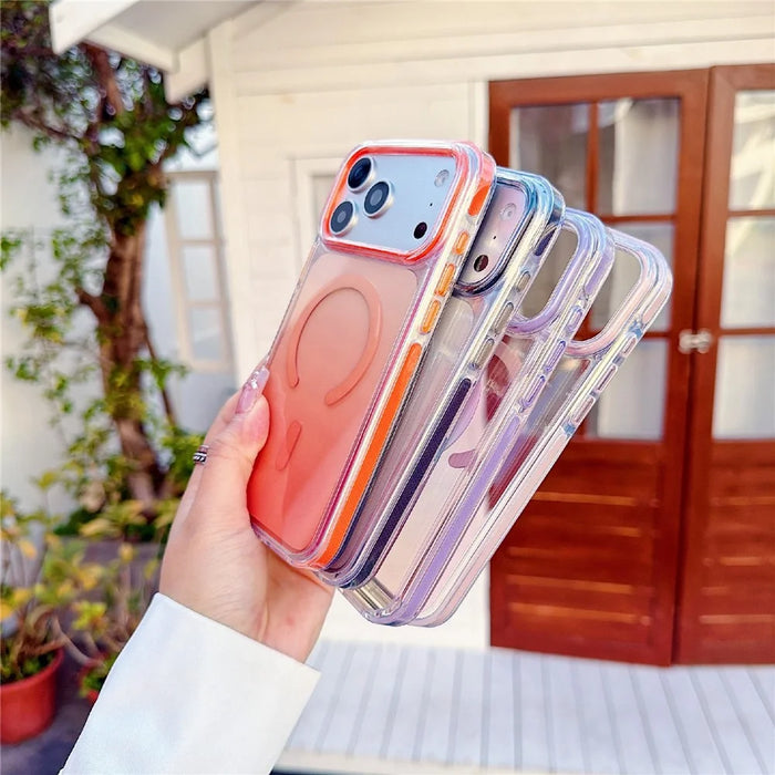 For iPhone 17 Pro Max Gradient Magnetic Case with Tempered Glass Screen Protector Shockproof TPU PC Clear Cover - Orange - 2