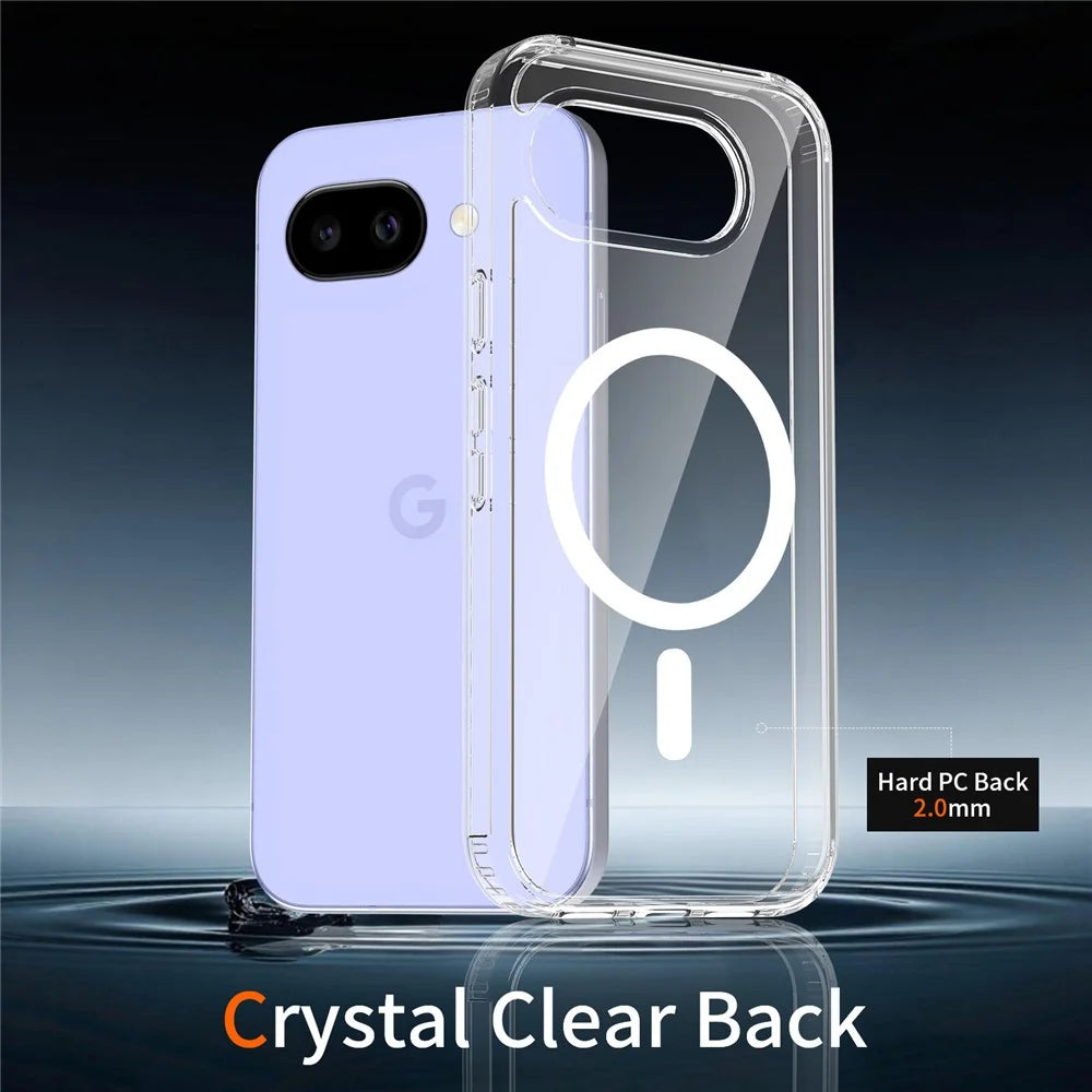 For Google Pixel 10a Magnetic Case Shockproof Acrylic Clear Cover with Tempered Glass Screen Protector - Transparent - 3