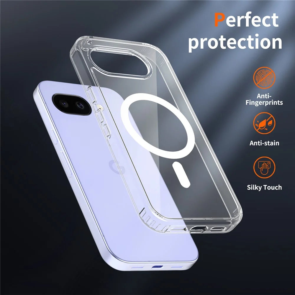 For Google Pixel 10a Magnetic Case Shockproof Acrylic Clear Cover with Tempered Glass Screen Protector - Transparent - 4