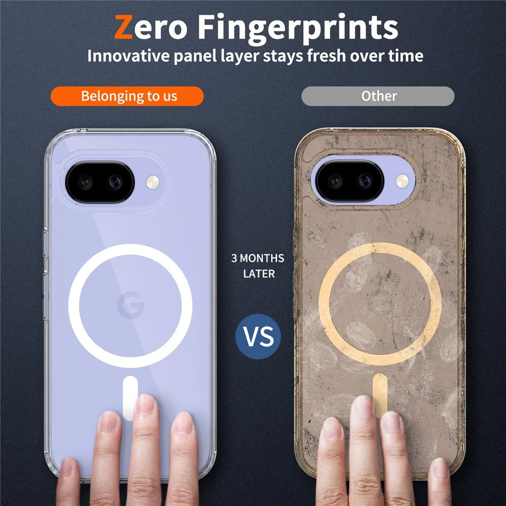 For Google Pixel 10a Magnetic Case Shockproof Acrylic Clear Cover with Tempered Glass Screen Protector - Transparent - 5