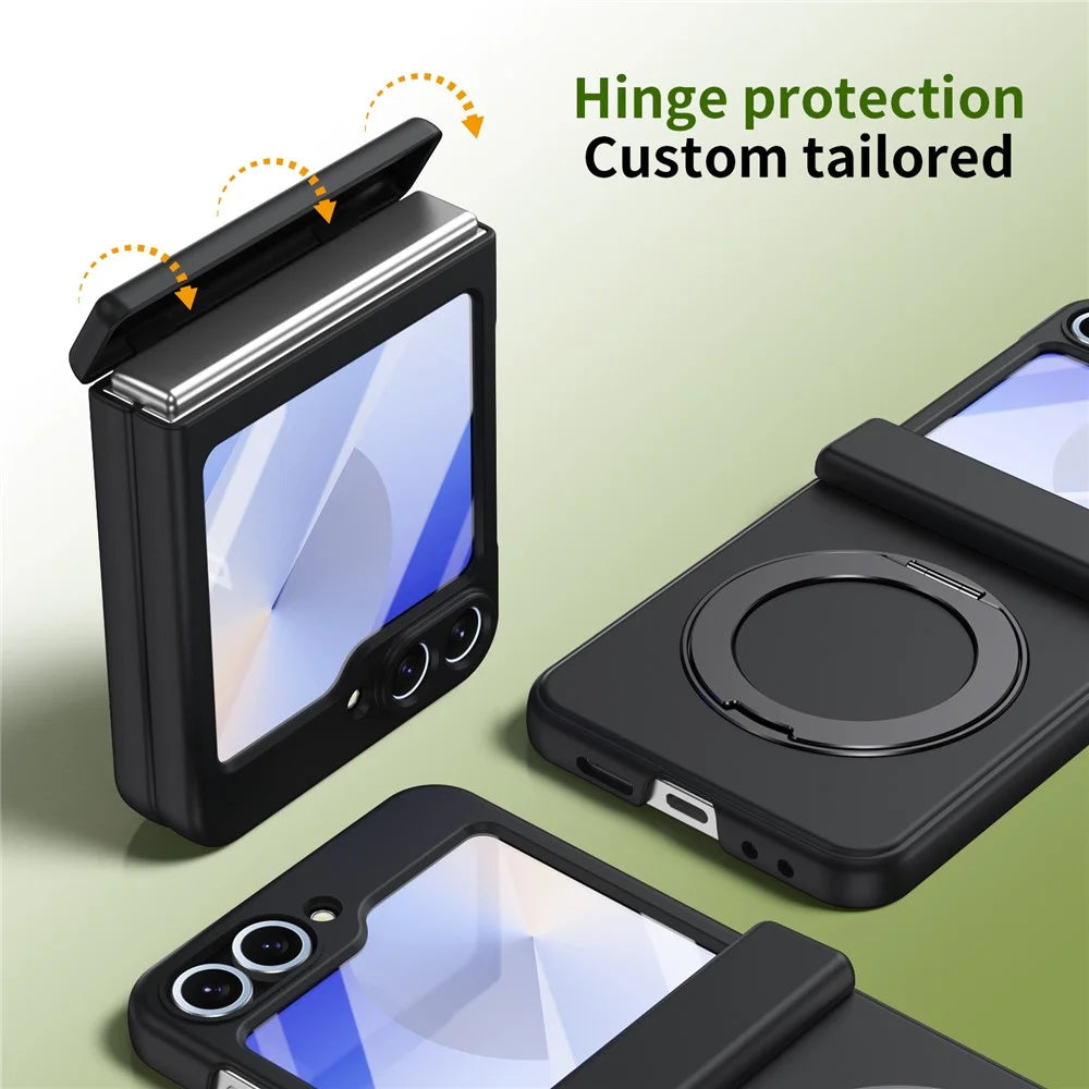 For Samsung Galaxy Z Flip6 5G Foldrable Case 360° Rotating Alloy Kickstand Hinge Protection Shockproof Cover with Glass Film - Black - 4