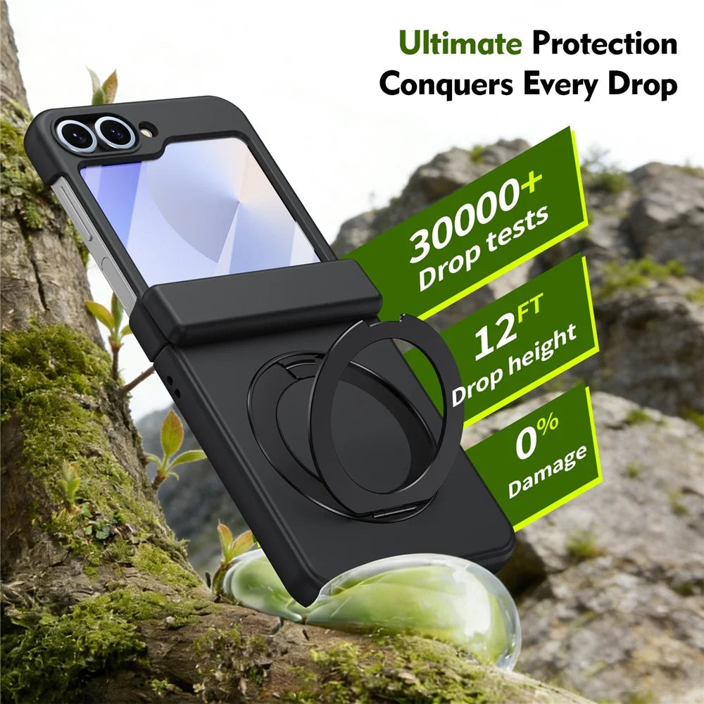 For Samsung Galaxy Z Flip6 5G Foldrable Case 360° Rotating Alloy Kickstand Hinge Protection Shockproof Cover with Glass Film - Black - 5