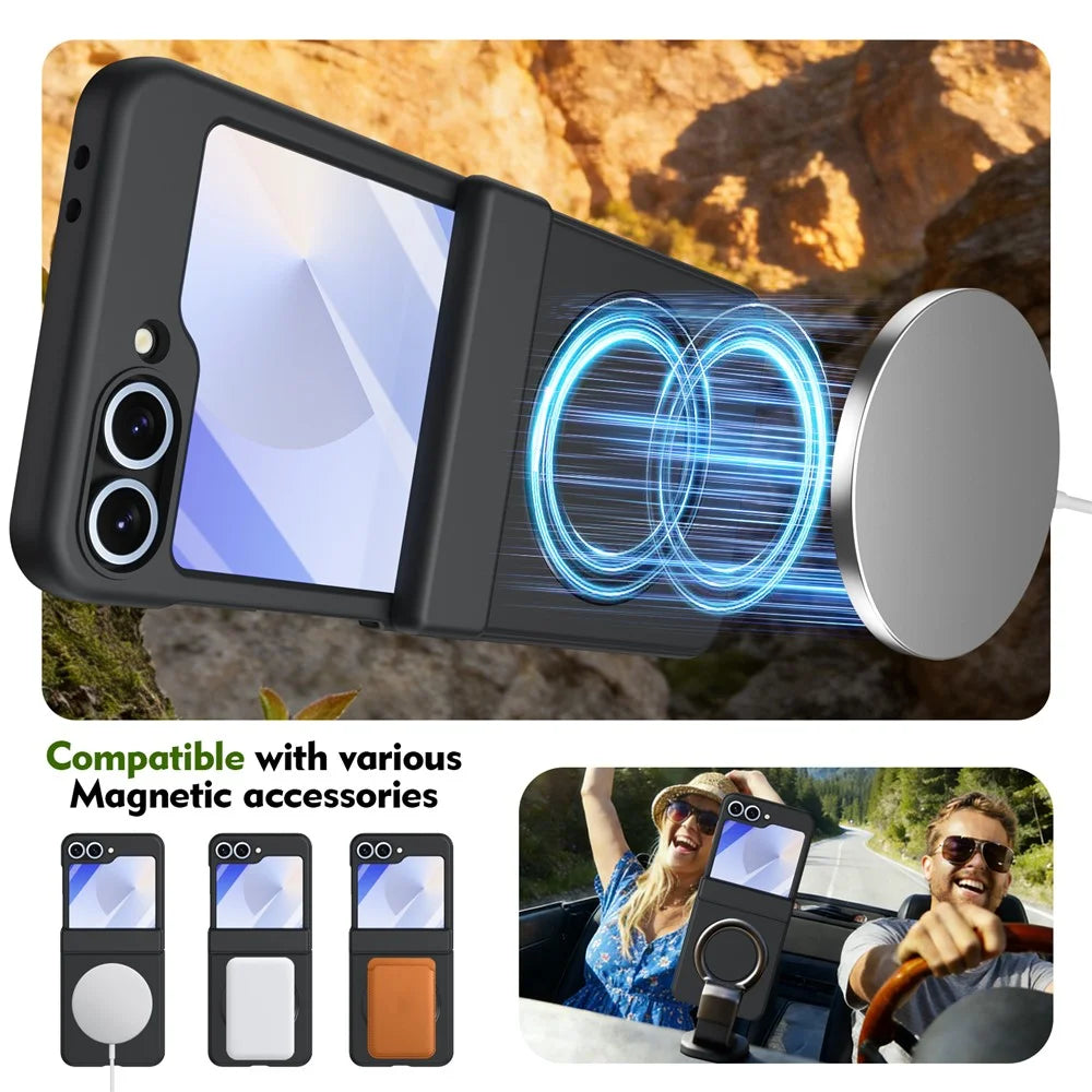 For Samsung Galaxy Z Flip6 5G Foldrable Case 360° Rotating Alloy Kickstand Hinge Protection Shockproof Cover with Glass Film - Black - 7