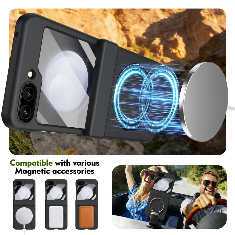 For Samsung Galaxy Z Flip5 5G Foldrable Case 360° Rotating Alloy Kickstand Hinge Protection Shockproof Cover with Glass Film - Black - 7
