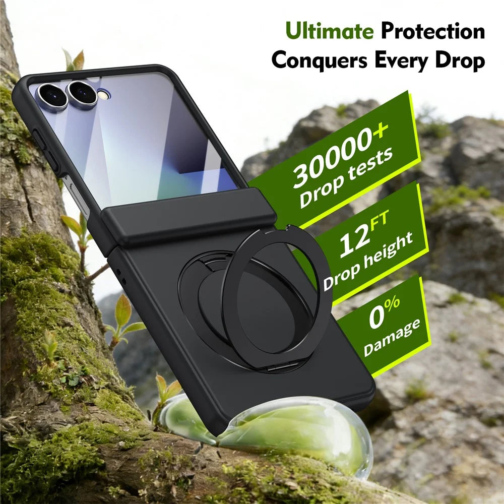 For Samsung Galaxy Z Flip7 5G Foldrable Case 360° Rotating Alloy Kickstand Hinge Protection Shockproof Cover with Glass Film - Black - 5