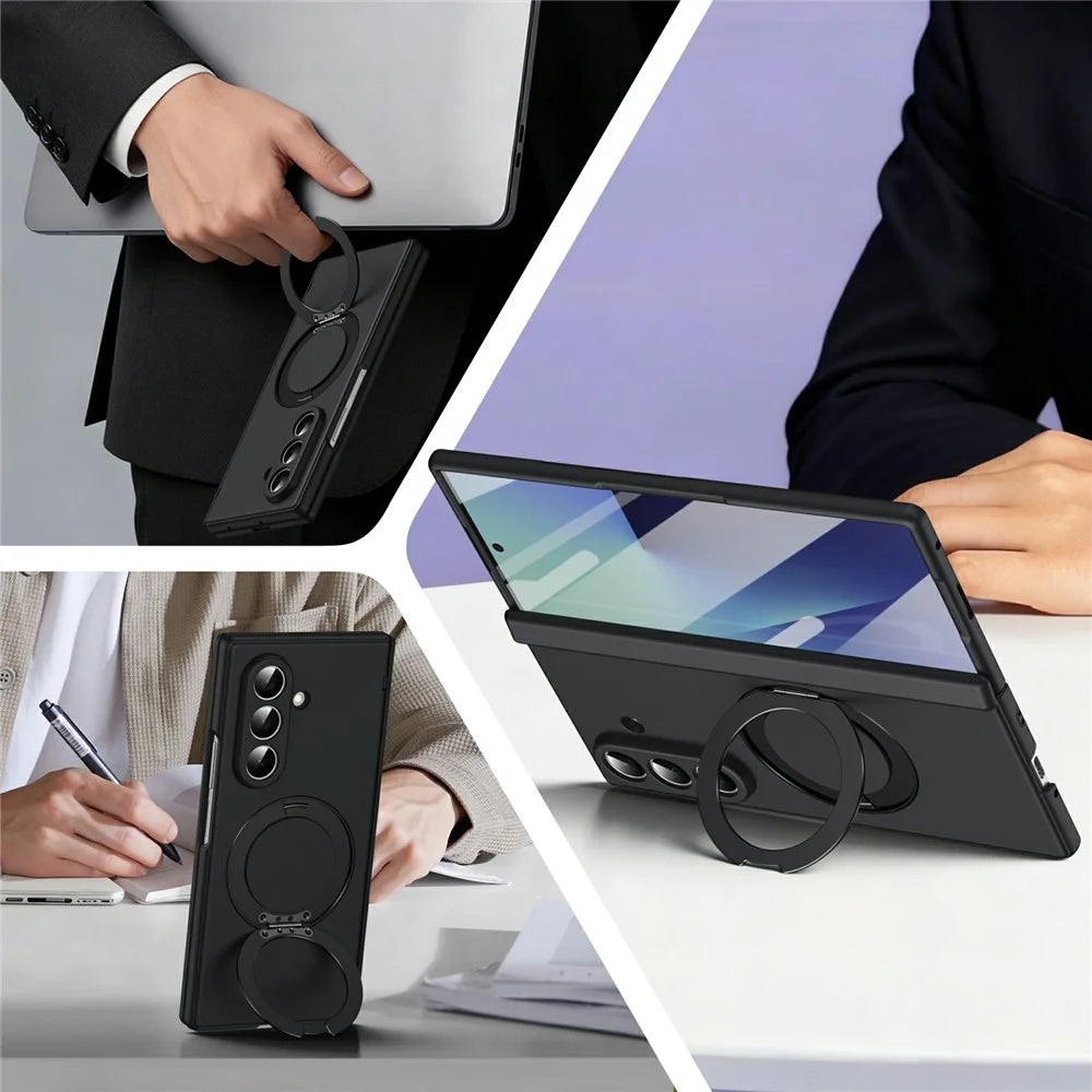 For Samsung Galaxy Z Fold7 5G Foldrable Case 360° Rotating Alloy Kickstand Hinge Protection Shockproof Cover with Glass Film - Black - 2