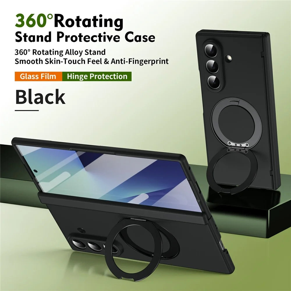 For Samsung Galaxy Z Fold7 5G Foldrable Case 360° Rotating Alloy Kickstand Hinge Protection Shockproof Cover with Glass Film - Black - 3