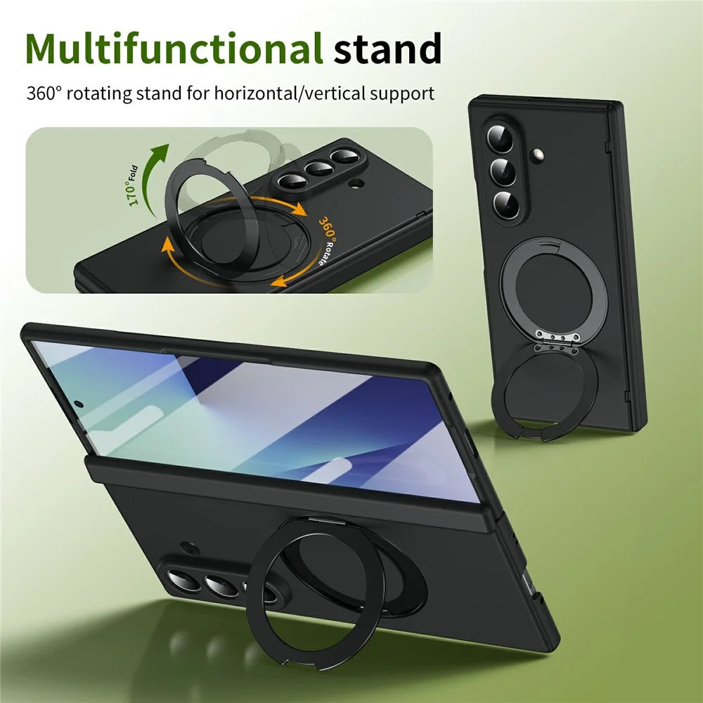 For Samsung Galaxy Z Fold7 5G Foldrable Case 360° Rotating Alloy Kickstand Hinge Protection Shockproof Cover with Glass Film - Black - 4