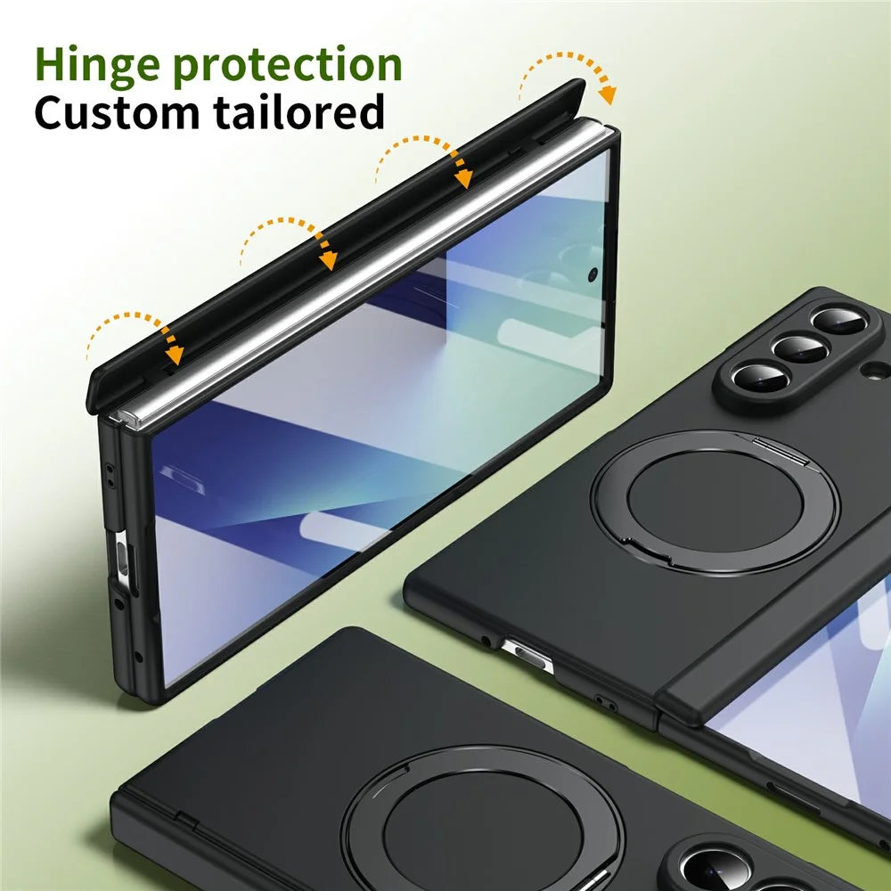 For Samsung Galaxy Z Fold7 5G Foldrable Case 360° Rotating Alloy Kickstand Hinge Protection Shockproof Cover with Glass Film - Black - 5