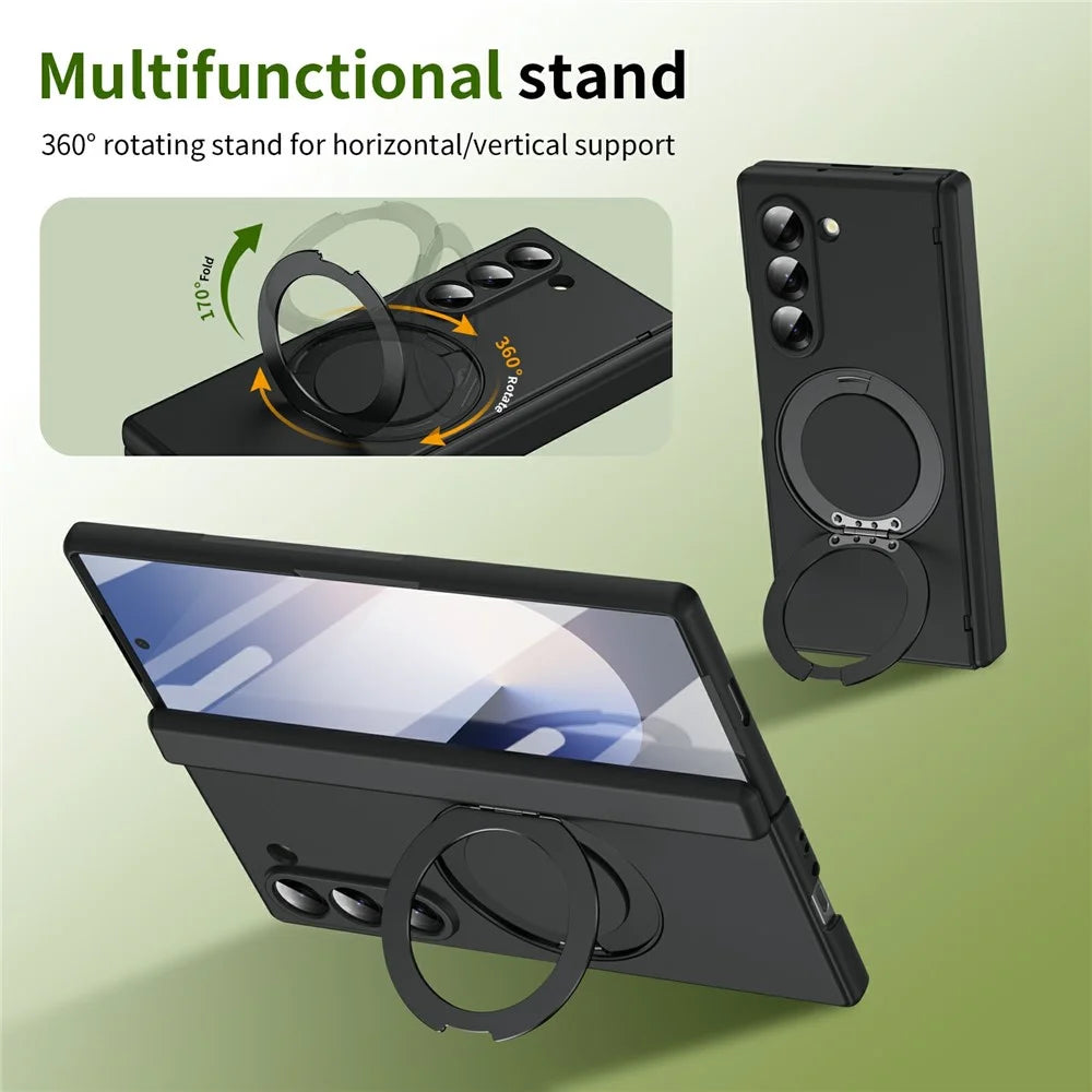 For Samsung Galaxy Z Fold6 5G Foldrable Case 360° Rotating Alloy Kickstand Hinge Protection Shockproof Cover with Glass Film - Black - 3