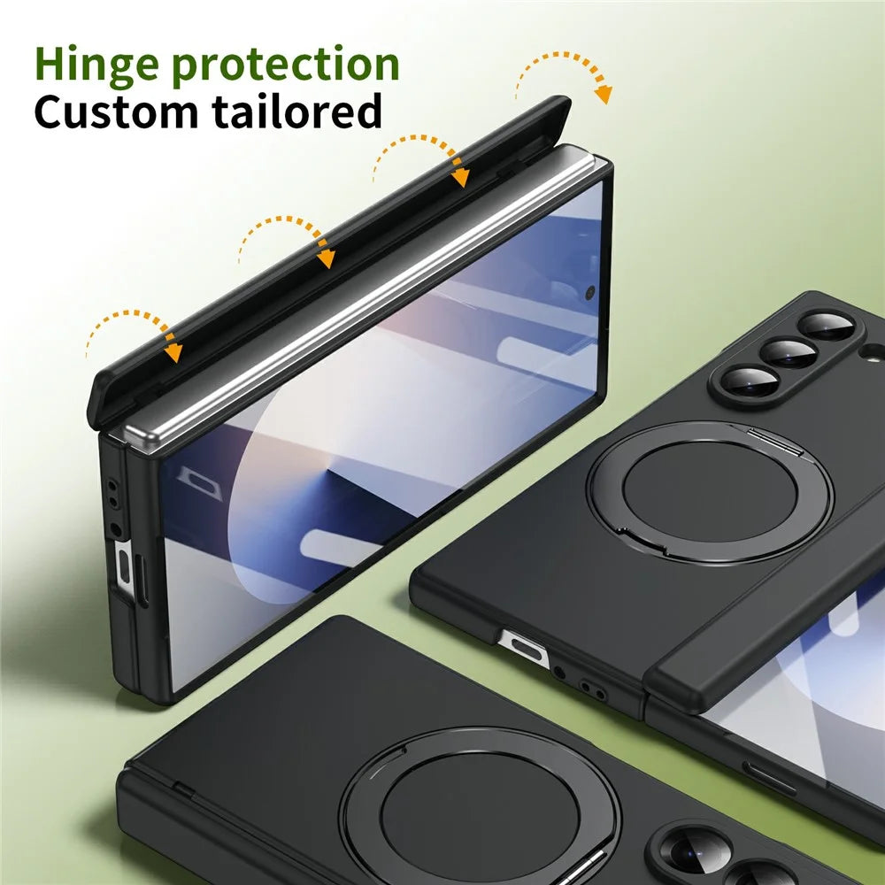 For Samsung Galaxy Z Fold6 5G Foldrable Case 360° Rotating Alloy Kickstand Hinge Protection Shockproof Cover with Glass Film - Black - 4
