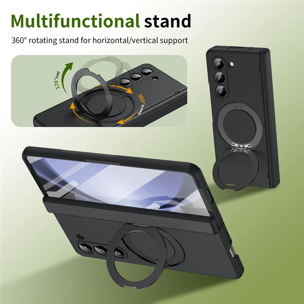For Samsung Galaxy Z Fold5 5G Foldrable Case 360° Rotating Alloy Kickstand Hinge Protection Shockproof Cover with Glass Film - Black - 3