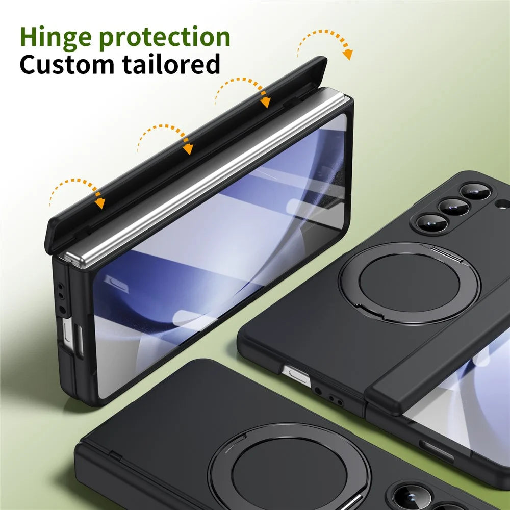 For Samsung Galaxy Z Fold5 5G Foldrable Case 360° Rotating Alloy Kickstand Hinge Protection Shockproof Cover with Glass Film - Black - 4