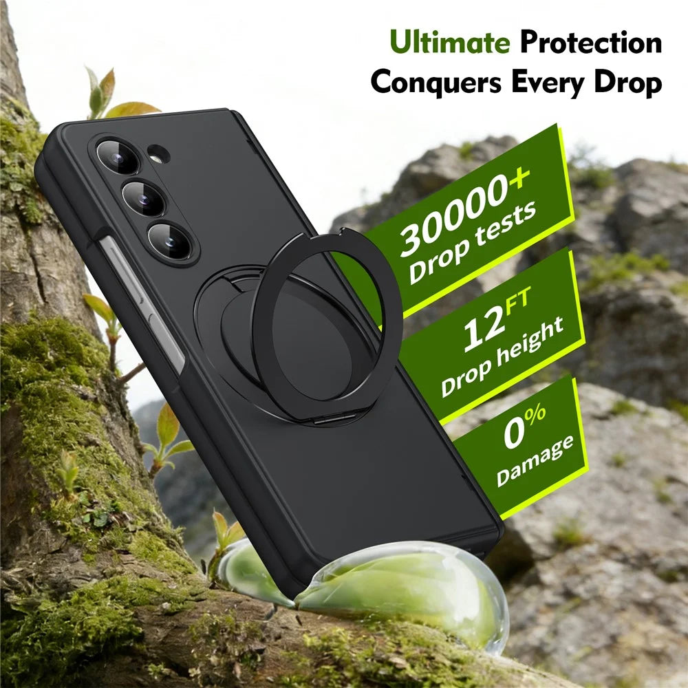 For Samsung Galaxy Z Fold5 5G Foldrable Case 360° Rotating Alloy Kickstand Hinge Protection Shockproof Cover with Glass Film - Black - 5