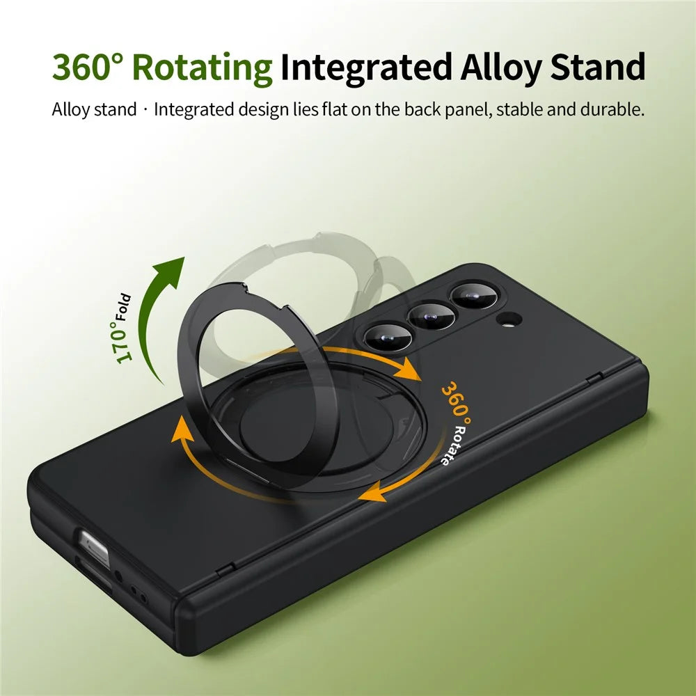 For Samsung Galaxy Z Fold5 5G Foldrable Case 360° Rotating Alloy Kickstand Hinge Protection Shockproof Cover with Glass Film - Black - 6