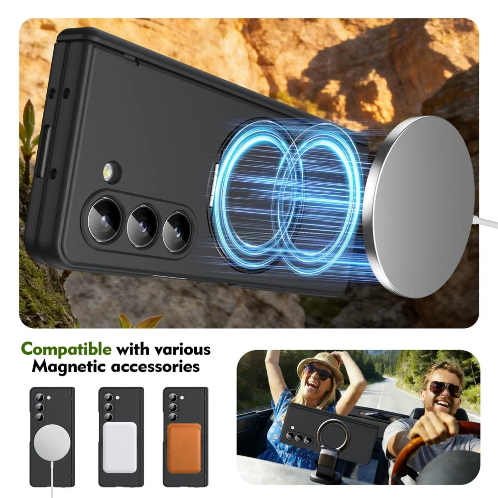 For Samsung Galaxy Z Fold5 5G Foldrable Case 360° Rotating Alloy Kickstand Hinge Protection Shockproof Cover with Glass Film - Black - 7