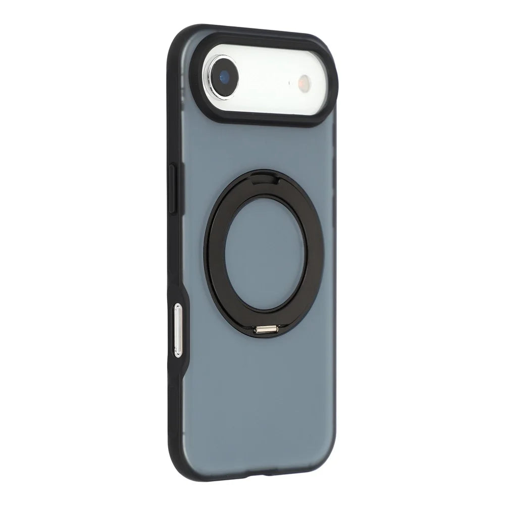 For iPhone Air Magnetic Case Rotating Ring Kickstand PC + TPU Skin-touch Phone Cover - Transparent Black - 1