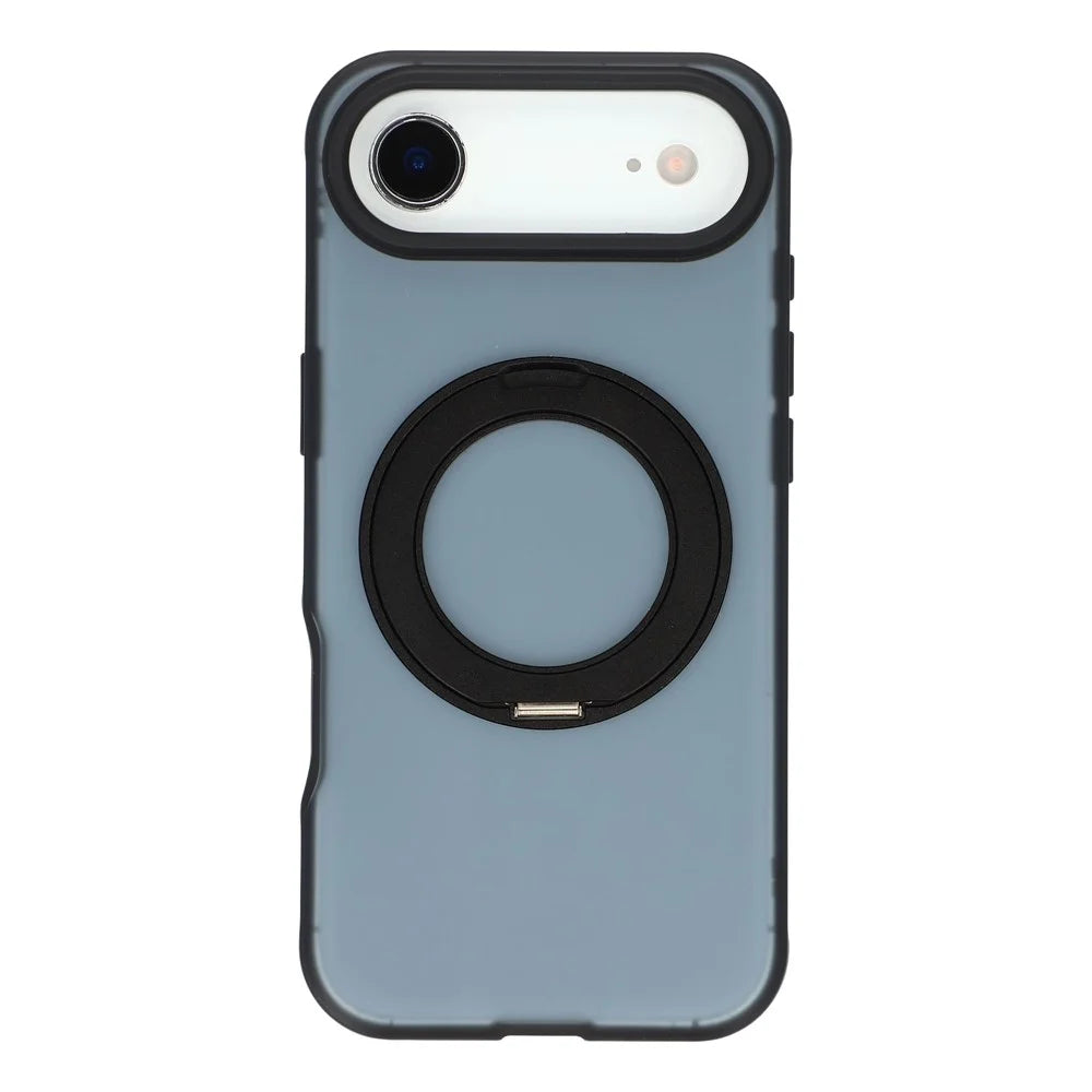 For iPhone Air Magnetic Case Rotating Ring Kickstand PC + TPU Skin-touch Phone Cover - Transparent Black - 2