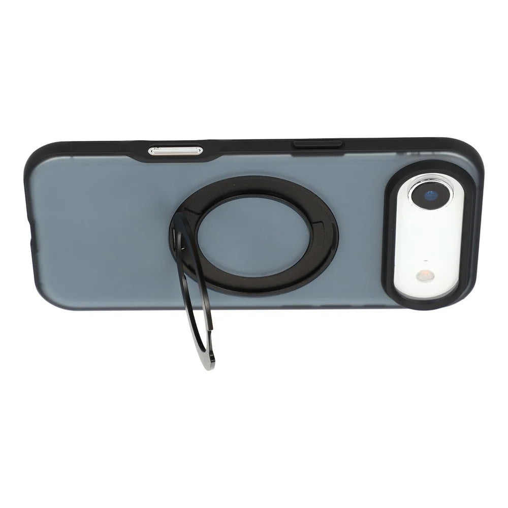 For iPhone Air Magnetic Case Rotating Ring Kickstand PC + TPU Skin-touch Phone Cover - Transparent Black - 4