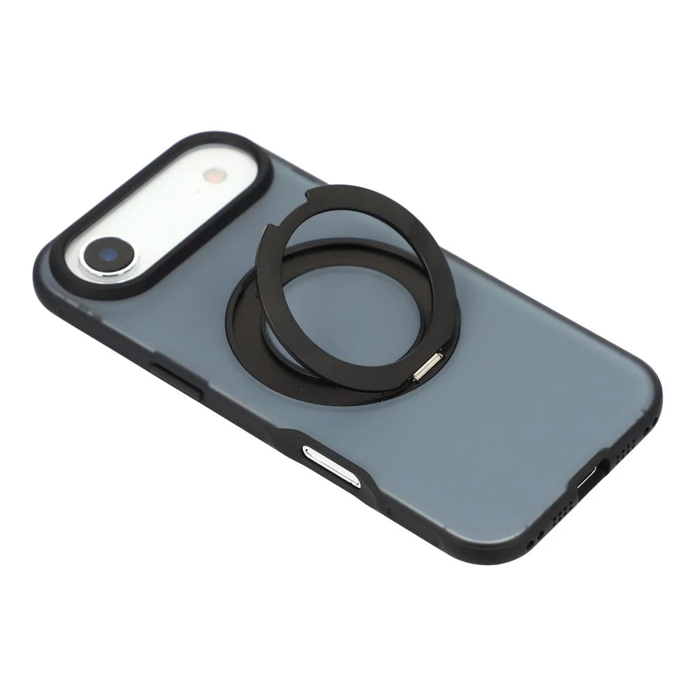 For iPhone Air Magnetic Case Rotating Ring Kickstand PC + TPU Skin-touch Phone Cover - Transparent Black - 5