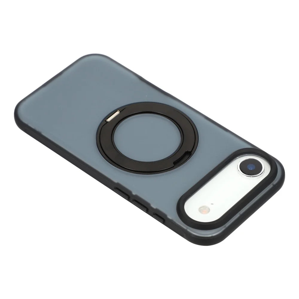 For iPhone Air Magnetic Case Rotating Ring Kickstand PC + TPU Skin-touch Phone Cover - Transparent Black - 6