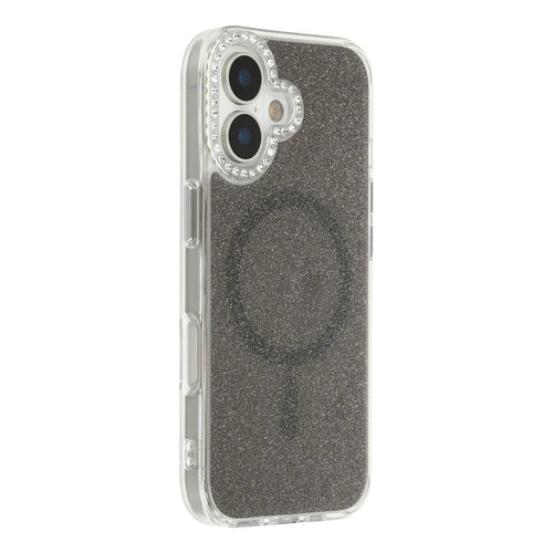 For iPhone 16 Starlight Glitter Magnetic Case TPU + PC Shockproof Cover Compatible with Magsafe - Transparent Black - 1