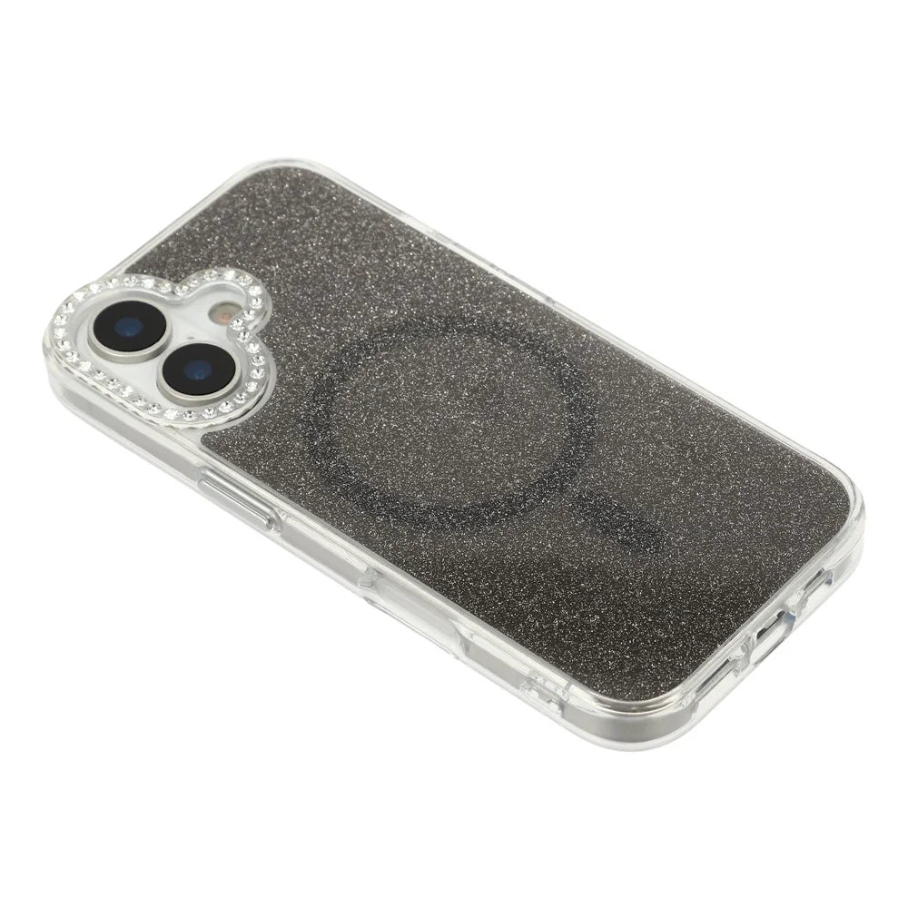 For iPhone 16 Starlight Glitter Magnetic Case TPU + PC Shockproof Cover Compatible with Magsafe - Transparent Black - 4