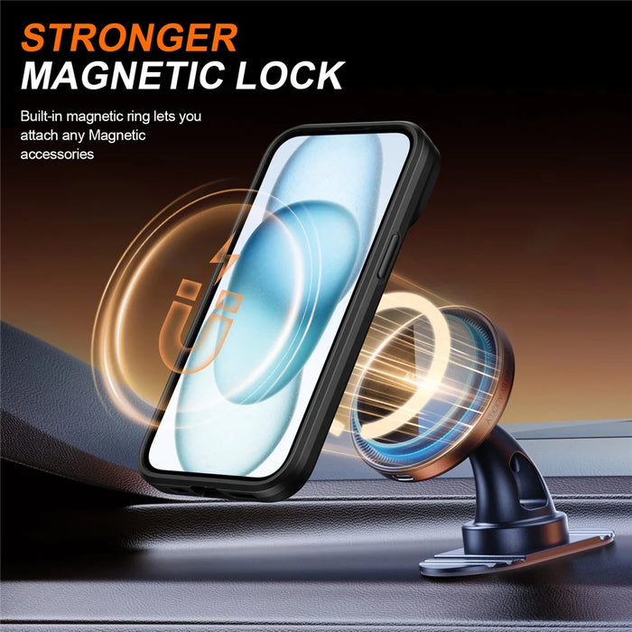 For iPhone 13  /  14 Case Magnetic Case Ring Kickstand Slide Camera Cover TPU PC Hybrid Phone Shell - Black - 2
