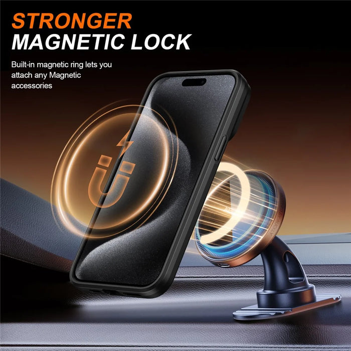For iPhone 14 Pro Case Magnetic Case Ring Kickstand Slide Camera Cover TPU PC Hybrid Phone Shell - Black - 2