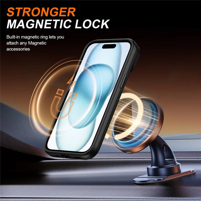 For iPhone 15 Case Magnetic Case Ring Kickstand Slide Camera Cover TPU PC Hybrid Phone Shell - Black - 2