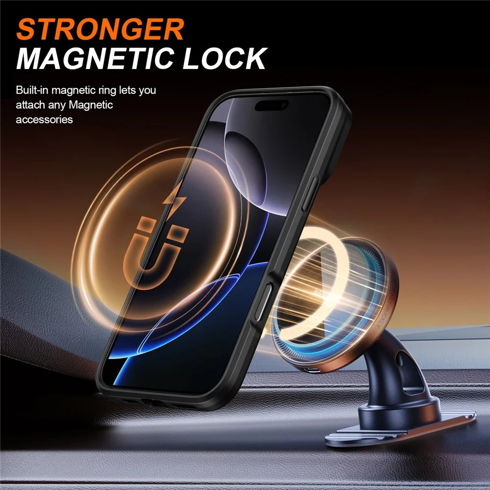 For iPhone 16 Pro Max Case Magnetic Case Ring Kickstand Slide Camera Cover TPU PC Hybrid Phone Shell - Black - 2