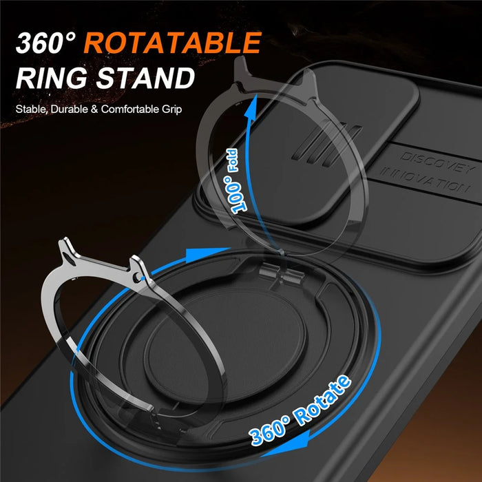 For Samsung Galaxy A35 5G Case Magnetic Case Ring Kickstand Slide Camera Cover TPU PC Hybrid Phone Shell - Black - 3