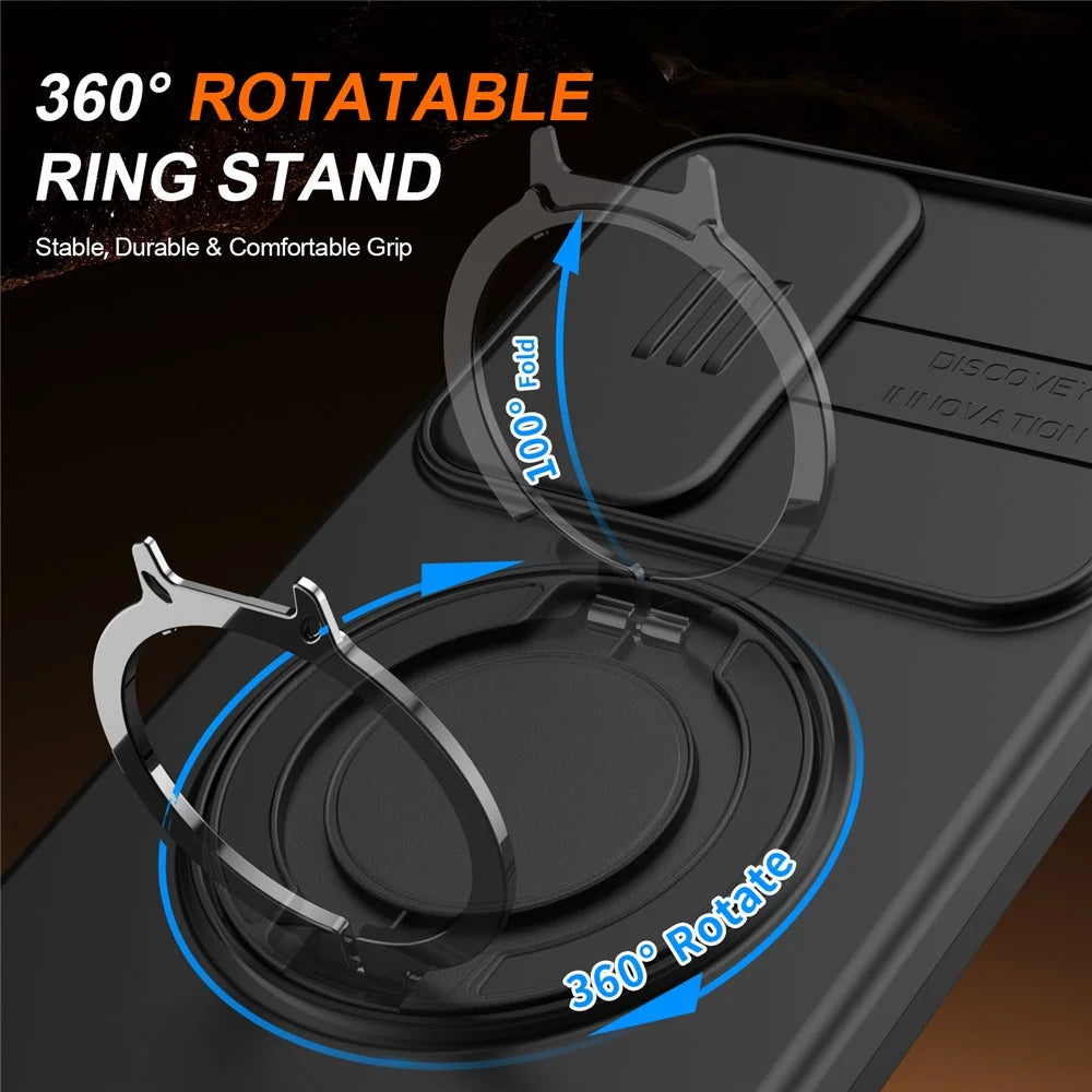 For Samsung Galaxy A16 5G  /  A16 4G Case Magnetic Case Ring Kickstand Slide Camera Cover TPU PC Hybrid Phone Shell - Black - 3
