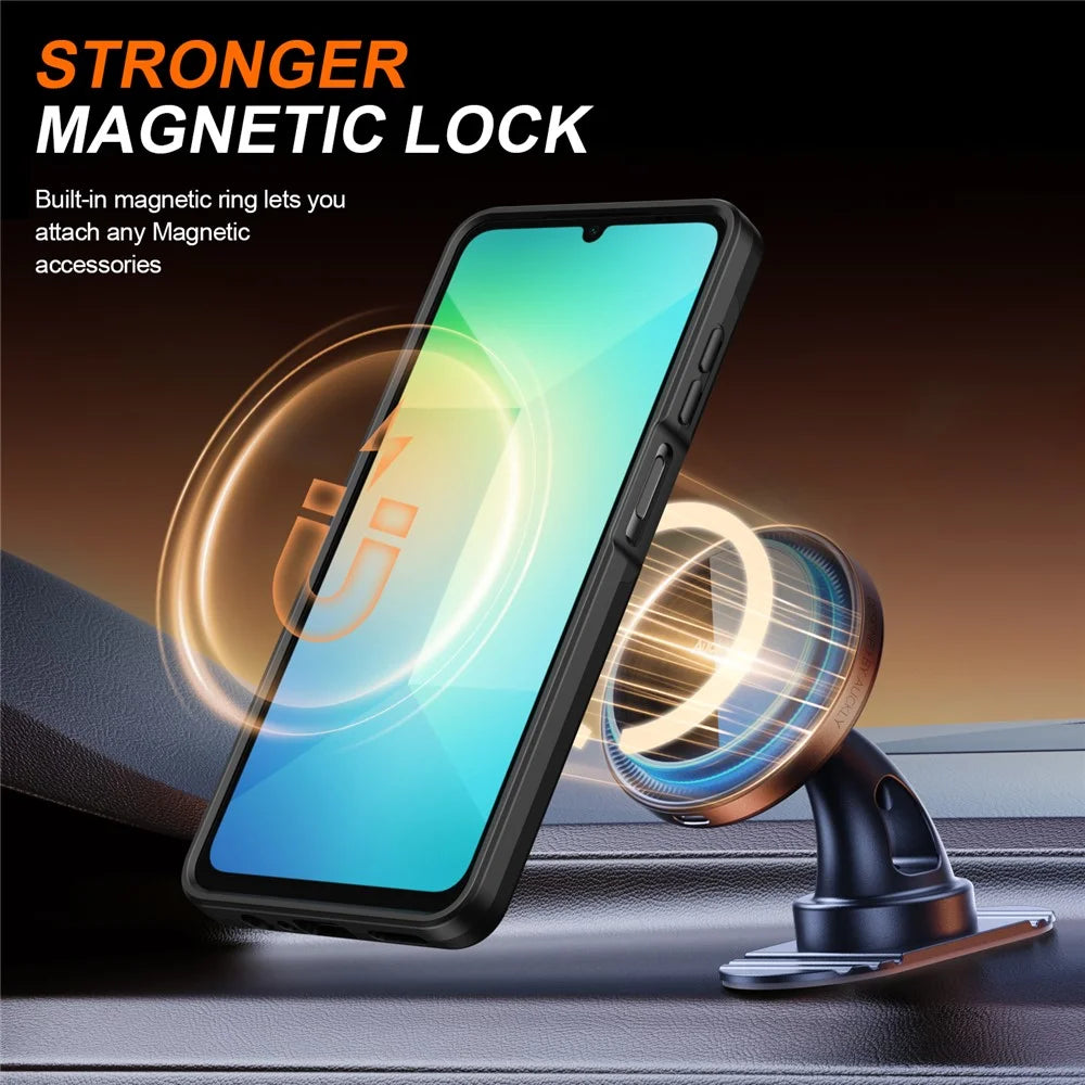 For Samsung Galaxy A06 4G  /  A06 5G Case Magnetic Case Ring Kickstand Slide Camera Cover TPU PC Hybrid Phone Shell - Black - 2