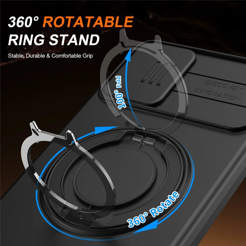 For Samsung Galaxy A06 4G  /  A06 5G Case Magnetic Case Ring Kickstand Slide Camera Cover TPU PC Hybrid Phone Shell - Black - 3