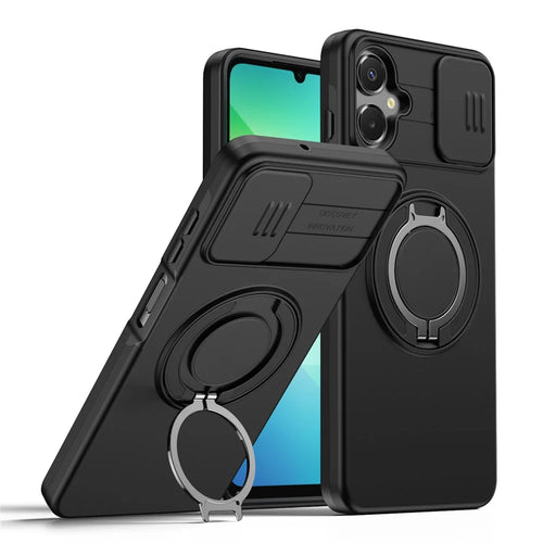 For Samsung Galaxy A08 5G / A08 4G / A07 5G / A07 4G Case Magnetic Case Ring Kickstand Slide Camera Cover TPU PC Hybrid Phone Shell - Black - 1