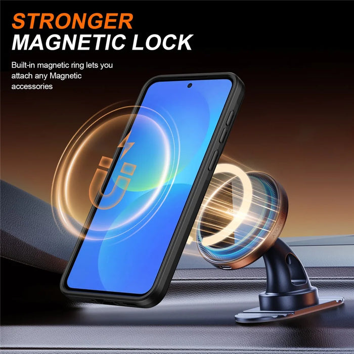 For Samsung Galaxy A37 5G Case Magnetic Case Ring Kickstand Slide Camera Cover TPU PC Hybrid Phone Shell - Black - 2