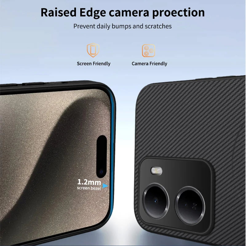 WANLONFENG For Xiaomi Redmi 15a 5G TQ1 Series Magnetic Case Carbon Fiber Texture PC TPU Phone Cover with 2Pcs Screen Films - Black - 3