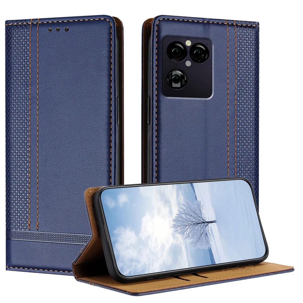 For Sony Xperia 1 VIII Case L-Shaped Grid Pattern Leather Stand Phone Cover with Card Slots - Blue - 1