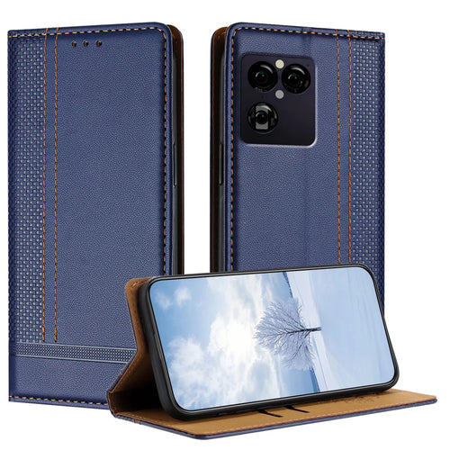 For Sony Xperia 1 VIII Case L-Shaped Grid Pattern Leather Stand Phone Cover with Card Slots - Blue - 1