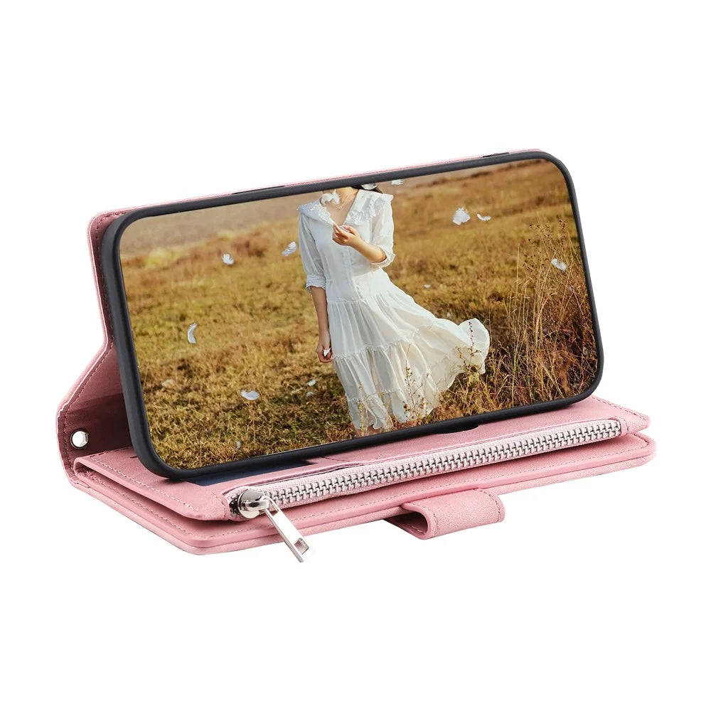 For Google Pixel 11 Wallet Case Rhombus Stitching Line PU Leather Phone Cover with Wrist Strap - Rose Gold - 5