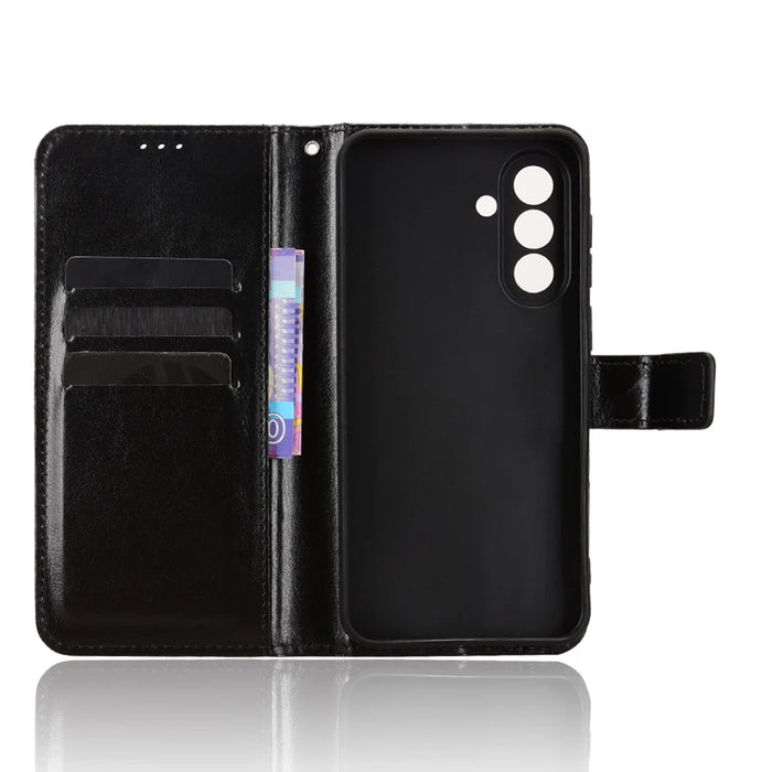 For Samsung Galaxy A37 5G PU Leather Case with Strap Crazy Horse Texture Phone Wallet Cover - Black - 4