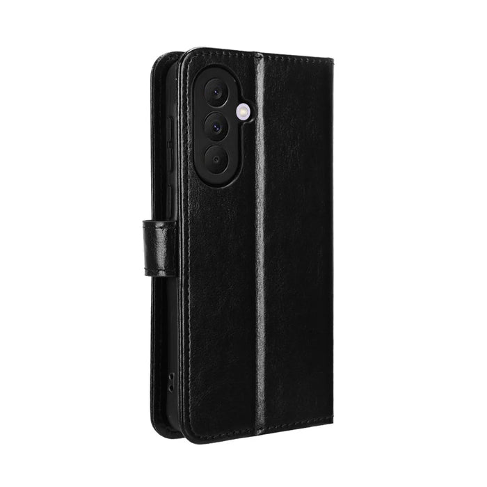 For Samsung Galaxy A37 5G PU Leather Case with Strap Crazy Horse Texture Phone Wallet Cover - Black - 7