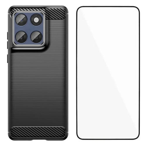 WANLONFENG For Motorola Edge 70 Fusion+ 5G / Motorola Edge 70 Fusion 5G Case with Screen Film LS Series Big Lens Hole Brushed Texture TPU Phone Cover - Black - 1