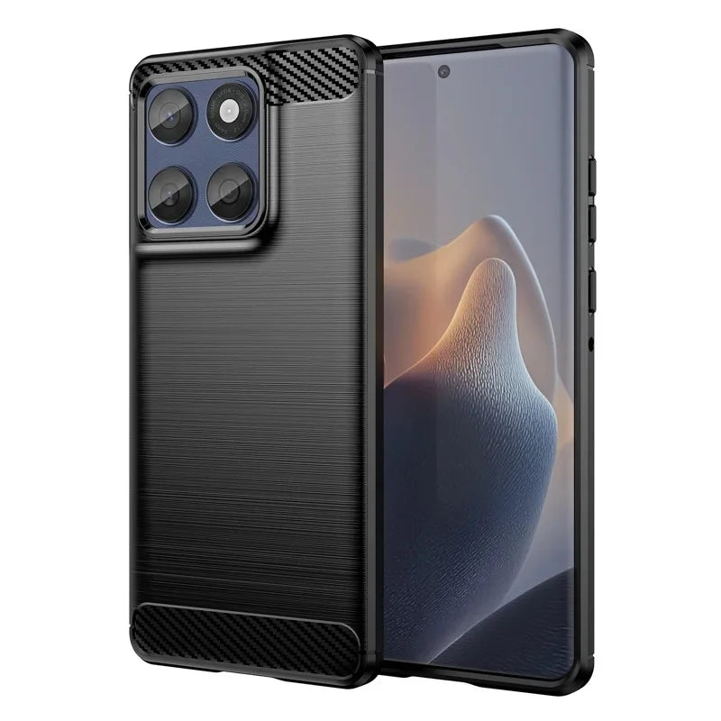 WANLONFENG For Motorola Edge 70 Fusion+ 5G / Motorola Edge 70 Fusion 5G Case with Screen Film LS Series Big Lens Hole Brushed Texture TPU Phone Cover - Black - 2
