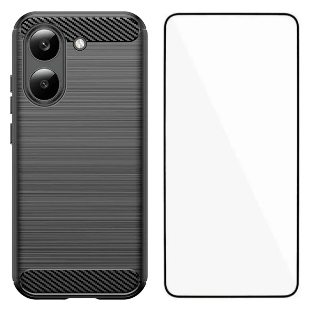 WANLONFENG For Xiaomi Redmi Turbo 5 5G / Xiaomi Poco X8 Pro 5G Case with Screen Film LS Series Big Lens Hole Brushed Texture TPU Phone Cover - Black - 1